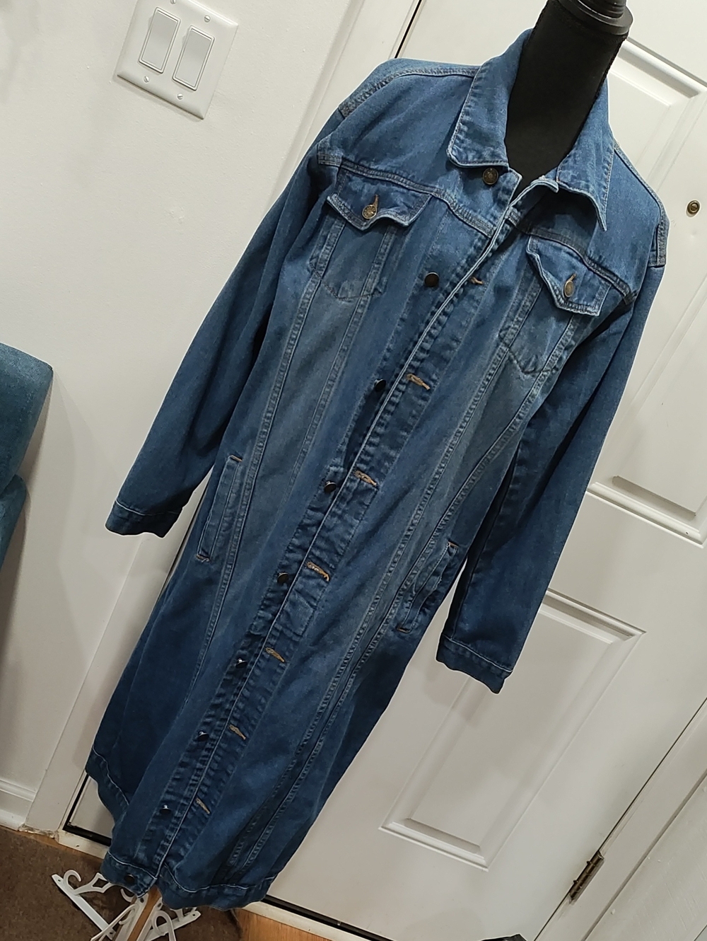 Source Unknown Long Blue Denim Jacket Coat